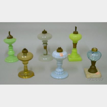 Six Colored Pressed Glass Fluid Table Lamps