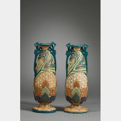 Pair of Amphora Art Pottery Vases
