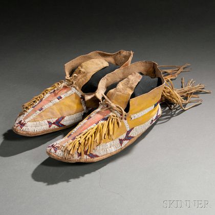 Pair of Southern Cheyenne Beaded Hide Moccasins