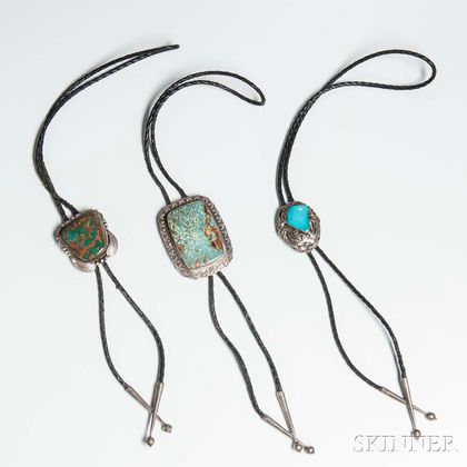 Three Southwest Silver and Turquoise Bolo Ties