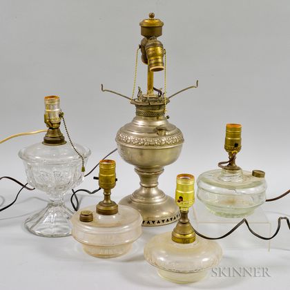 Six Mostly Colorless Glass Fluid Lamps
