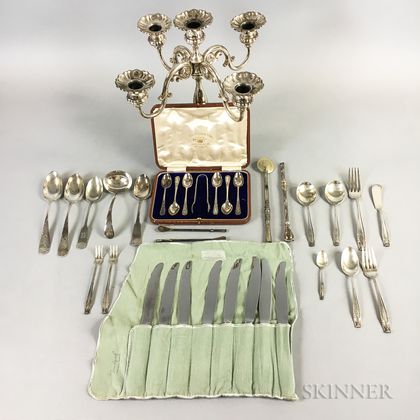 Wallace Sterling Silver Partial Flatware Service and Peruvian Sterling Silver Five-light Candelabra