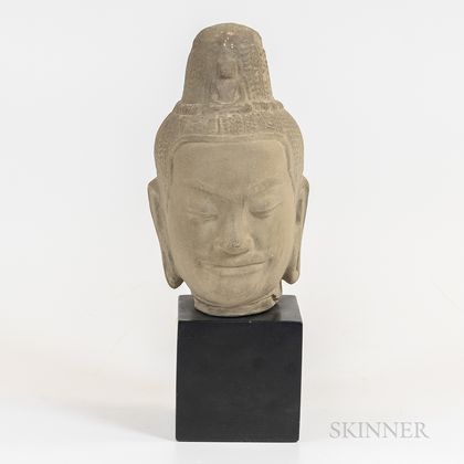 Museum Reproduction Carved Sandstone Buddha Head