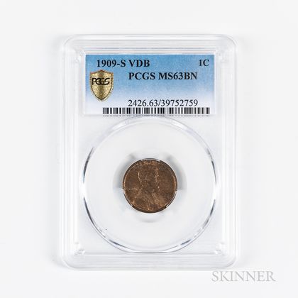 1909-S VDB Lincoln Cent, PCGS MS63BN. Estimate $1,000-2,000