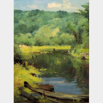John Willard Raught (American, 1857-1931) Spring on the Riverbank