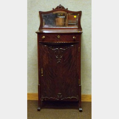 Late Victorian Mahogany Veneer and Mirrored Sheet Music Cabinet