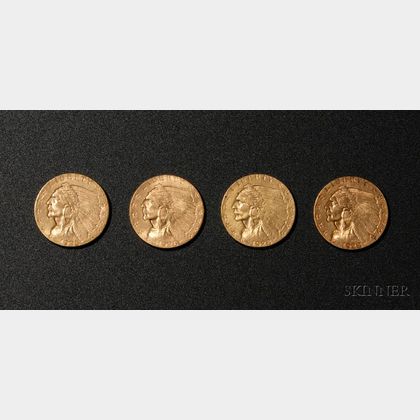 Four United States Indian Head/Quarter Eagle Two and One Half Dollar Gold Coins
