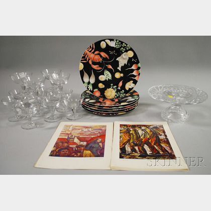 Group of Modern Porcelain and Crystal Tableware and a 1960s Soviet Russian Art Exhibition Booklet