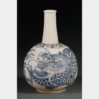 Blue and White Wine Bottle