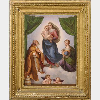 Framed German Porcelain Plaque Depicting The Sistine Madonna