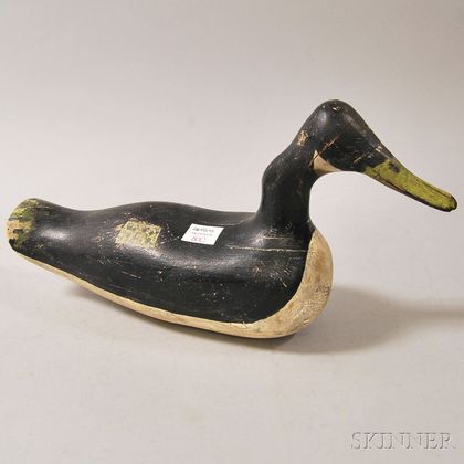 Folk Carved and Painted Duck Decoy with Crooked Neck