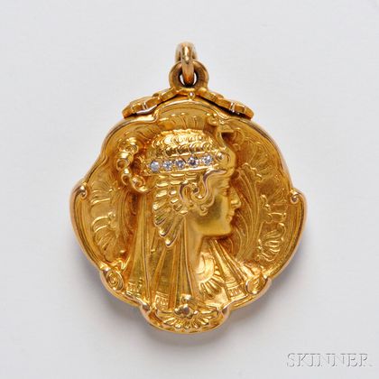 14kt Gold and Diamond Art Nouveau Locket