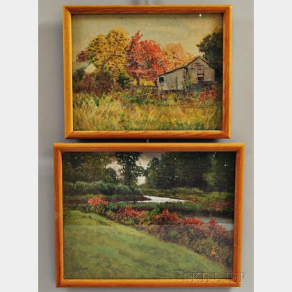 George Arthur Hays (American, 1854-1934) Two Framed Landscapes: Barn in Autumn