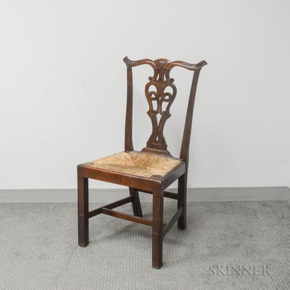Chippendale Carved Mahogany Rush-seat Side Chair