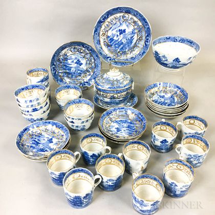 Thirty-nine Pieces of "Nanking" Transfer-decorated and Gilt Pearlware