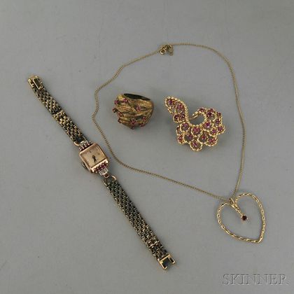 Four 14kt Gold and Ruby Jewelry Items