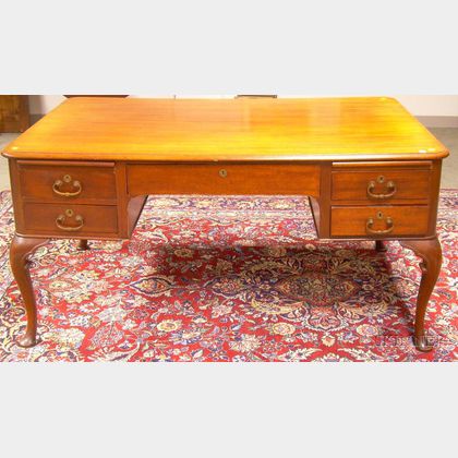Queen Anne Style Carved Mahogany Partners' Desk