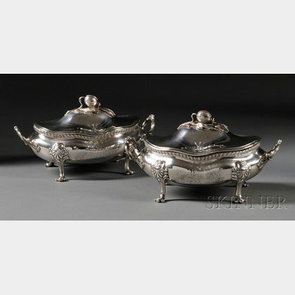 Pair of Sterling Silver Covered Sauce Tureens