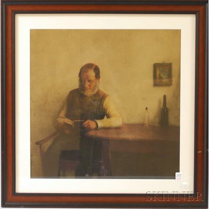Framed Mezzotint Depicting an Interior Scene with a Man Reading at a Table