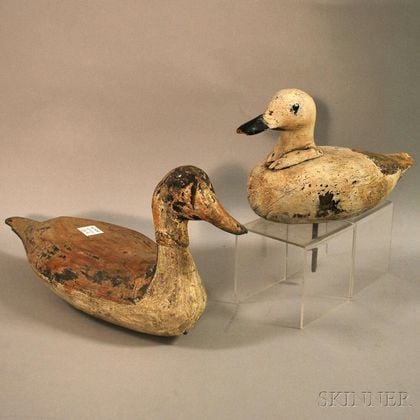 Carved Pintail Duck Decoy and a Seagull Figure