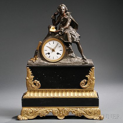 French Black Slate and Gilt Mantel Clock