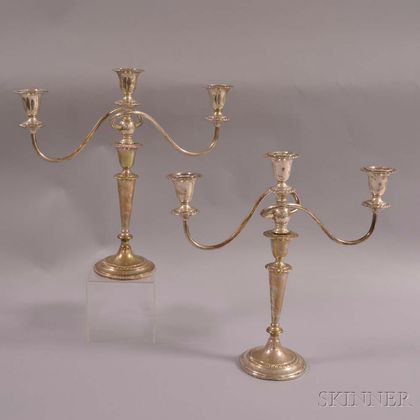 Two Weighted Sterling Silver Convertible Three-light Candelabra
