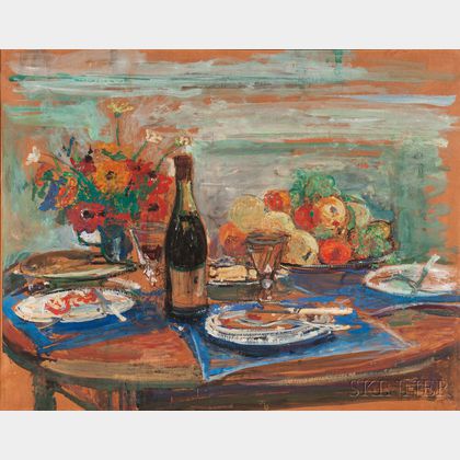 Arbit Blatas (Lithuanian, 1908-1999) Still Life with Fruit and Wine Bottle