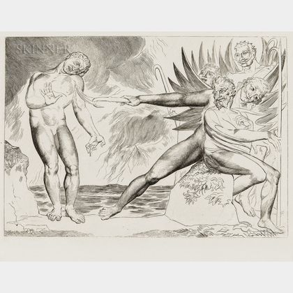 William Blake (British, 1757-1827) Seized on his Arm And Mangled Bore away the Sinewy Part (The Demons Tormenting Ciampolo)