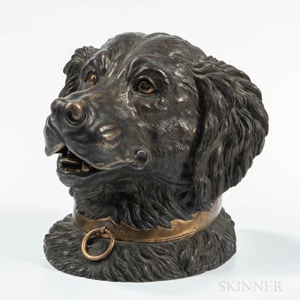 Cast Bronze Dog Head-form Tobacco Jar
