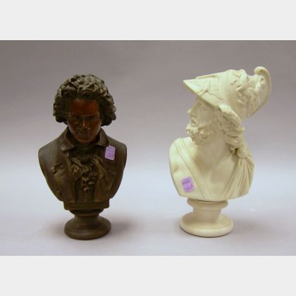 Classical Parian Bust and Painted Plaster Bust of Beethoven. 