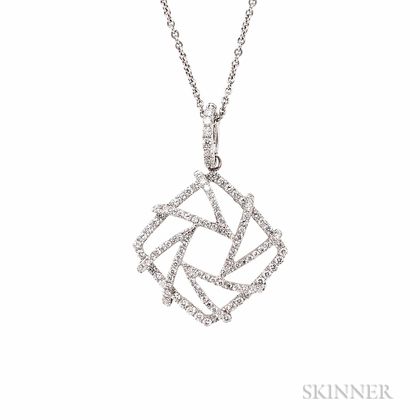 18kt White Gold, Diamond, and Rock Crystal Pendant