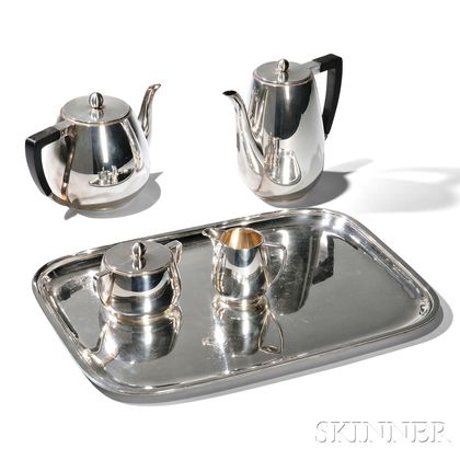 Five-piece E. Dragsted Sterling Silver Coffee and Tea Service with Tray 