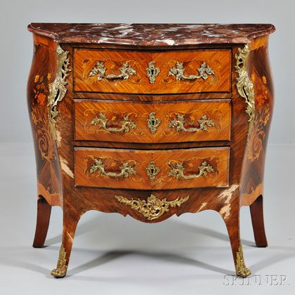 Louis XV-style Marble-top Marquetry Commode