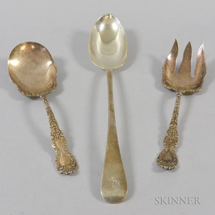 Gorham Sterling Silver Imperial Chrysanthemum Serving Set and English Sterling Silver Stuffing Spoon