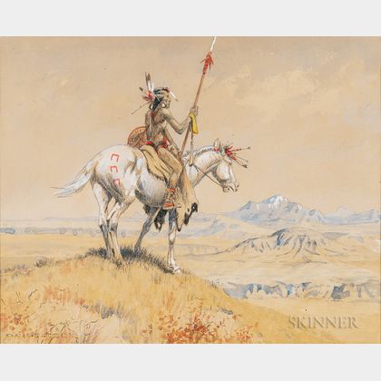 Olaf C. Seltzer (American, 1877-1957) Blackfeet Indian on Horseback