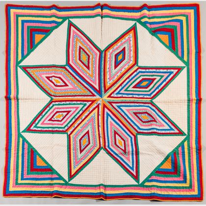 Hand-stitched Colorful Star of Bethlehem Quilt