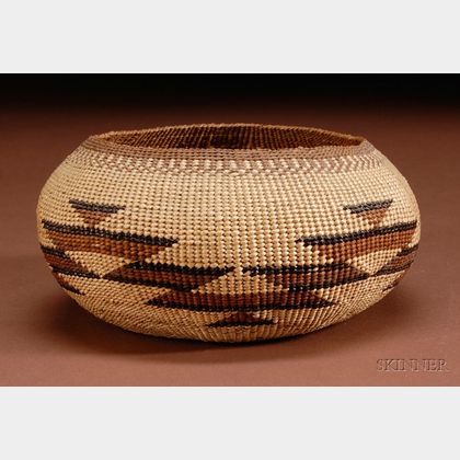 Northern California Polychrome Twined Basketry Bowl