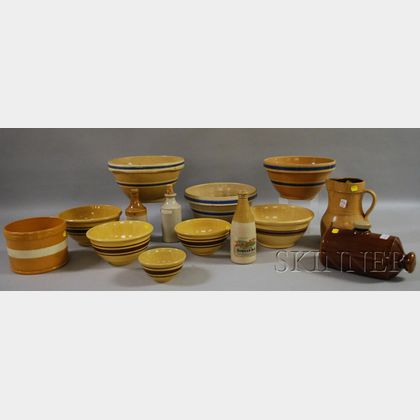 Fourteen Pieces of Assorted Yellowware and Stoneware