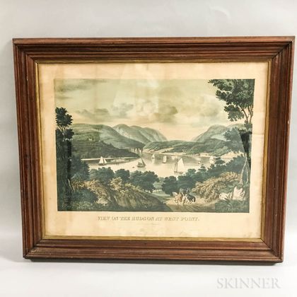 Framed Lyons & Co. Hand-colored Lithograph View on the Hudson at West Point 