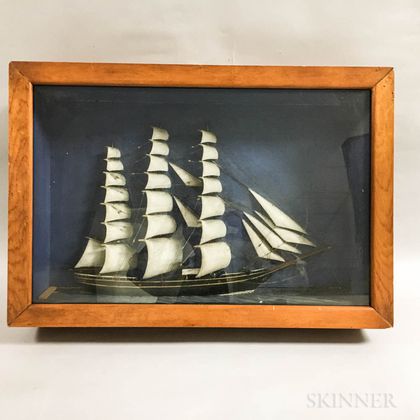 Painted and Carved Wood Diorama of a Clipper