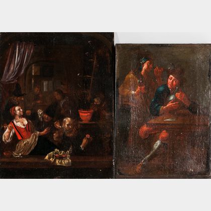 Dutch School, 17th Century Style Three Unframed Tavern Scenes.