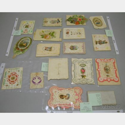 Approximately Twenty Late Victorian Embossed and Die-cut Paper Valentines. 