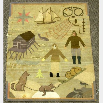 Grenfell Hooked Rug Depicting Images of Labrador Life