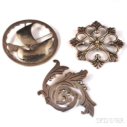 Three Sterling Silver Brooches