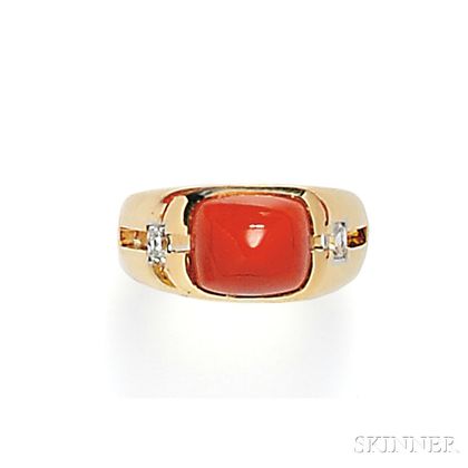 18kt Gold, Coral, and Diamond Ring, Janesich
