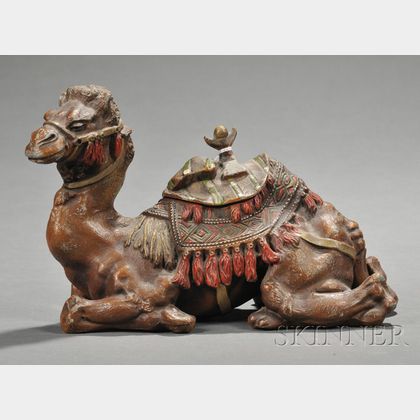 Cold Painted Spelter Camel-form Inkwell