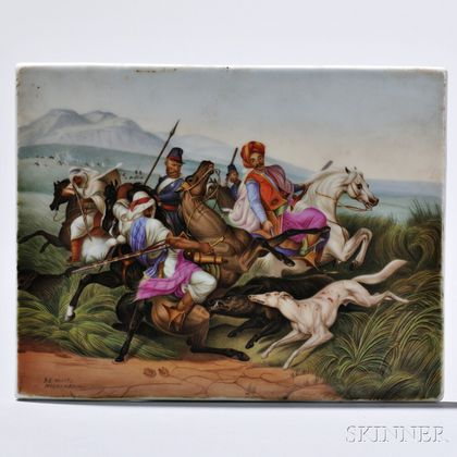 Porcelain Plaque Depicting The Boar Hunt 