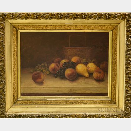 American School, 19th Century Tabletop Still Life with Fruit and Woven Basket