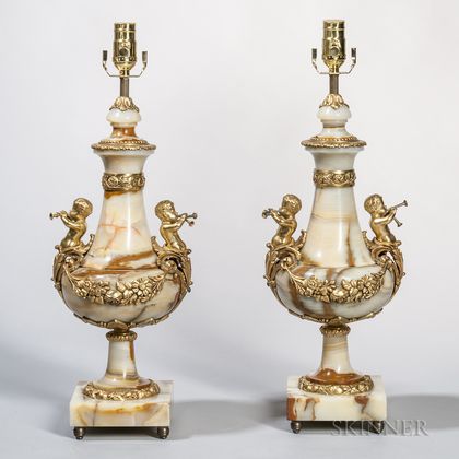 Pair of Gilt-bronze-mounted Onyx Table Lamps