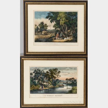 Framed Currier & Ives Hand-colored Lithographs A Summer Retreat and The Return From The Woods 